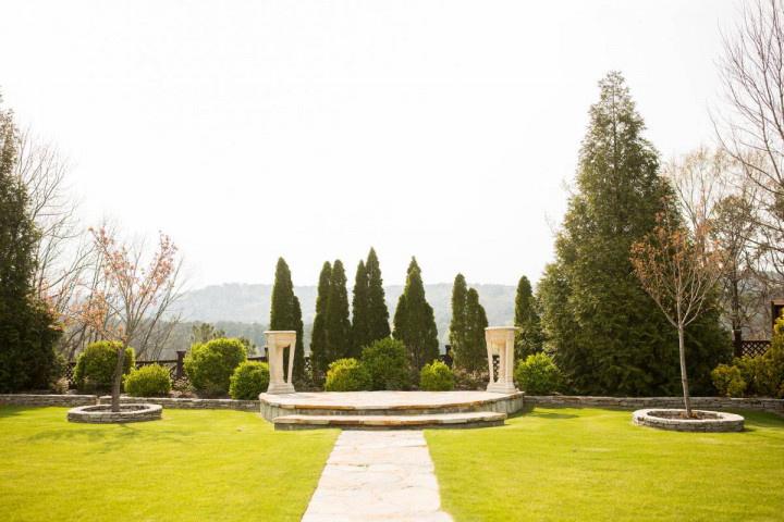 outdoor garden wedding venue with view of mountains