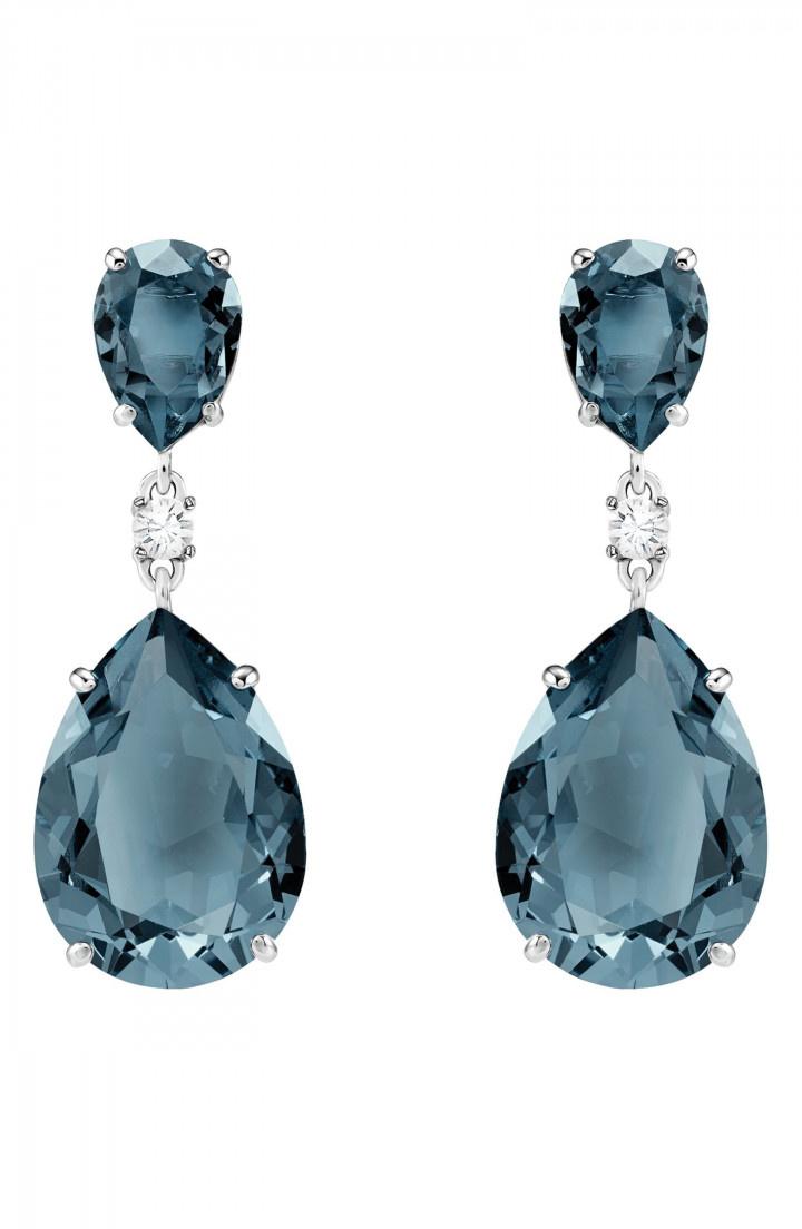Blue Boho Silver Crystal Beaded Statement Dangle Earrings