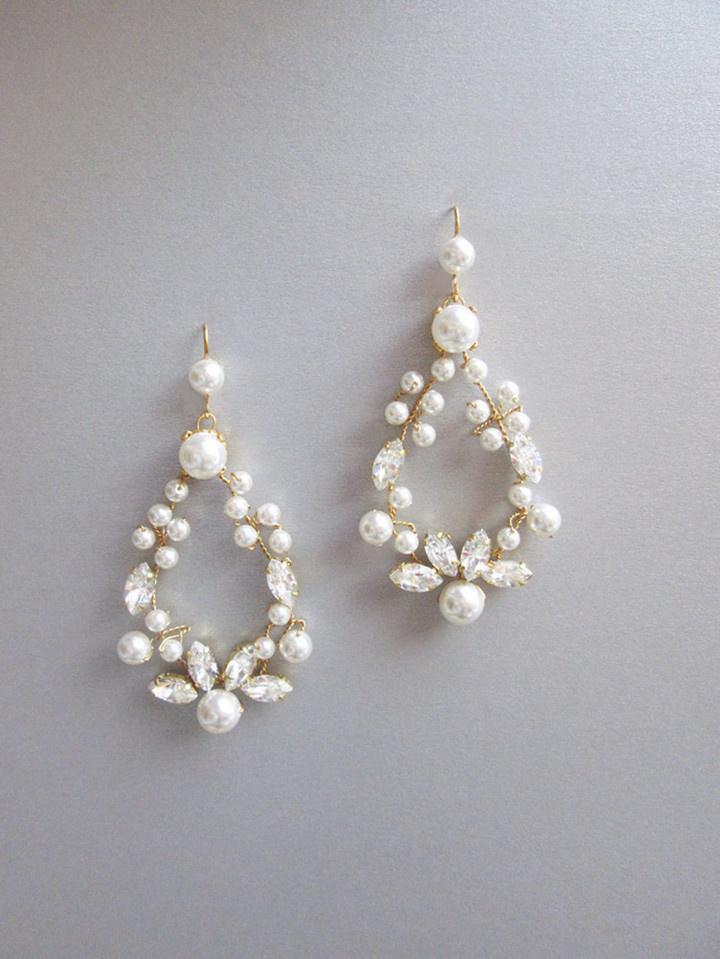 Pearl Rhinestones Dangle Earrings Bridal Statement Earring