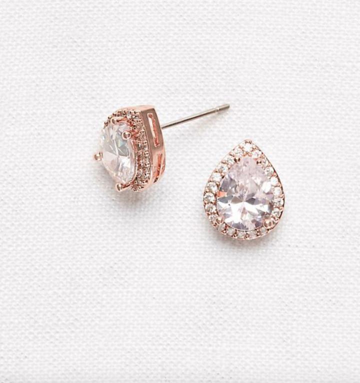 Rose Gold Floral Statement Earrings | Wedding Jewelry for Bride Rose Gold Earrings Only