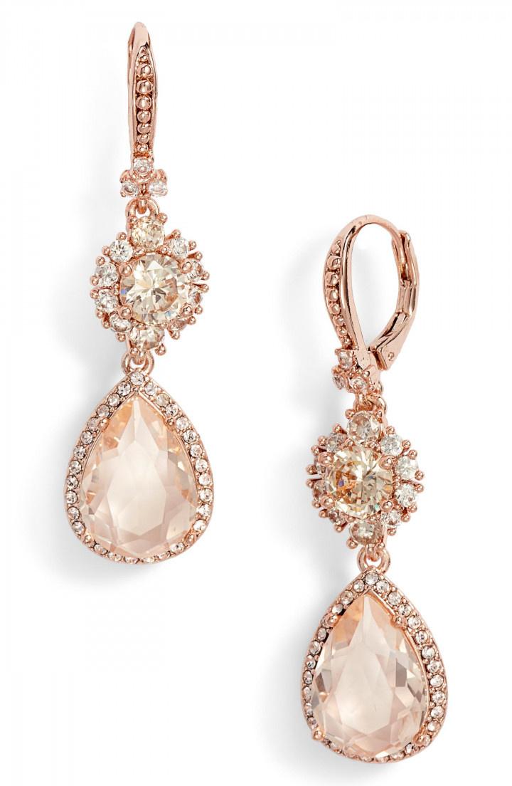 Rose Gold Floral Statement Earrings | Wedding Jewelry for Bride Rose Gold Earrings Only