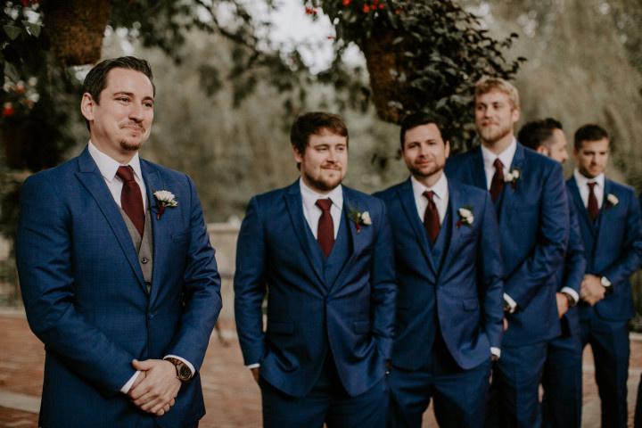 Navy blue and 2024 burgundy wedding suit