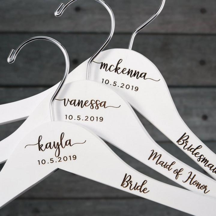 Hearts Five Personalized Engraved Wedding Dress Hanger in Wood or White 