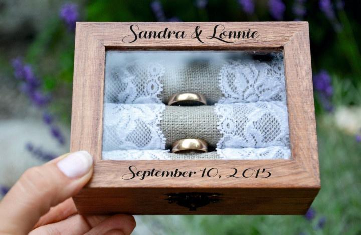 Wedding ceremony ring holder wood Rustic style wedding ring bearer personalized American walnut wooden wedding ring box