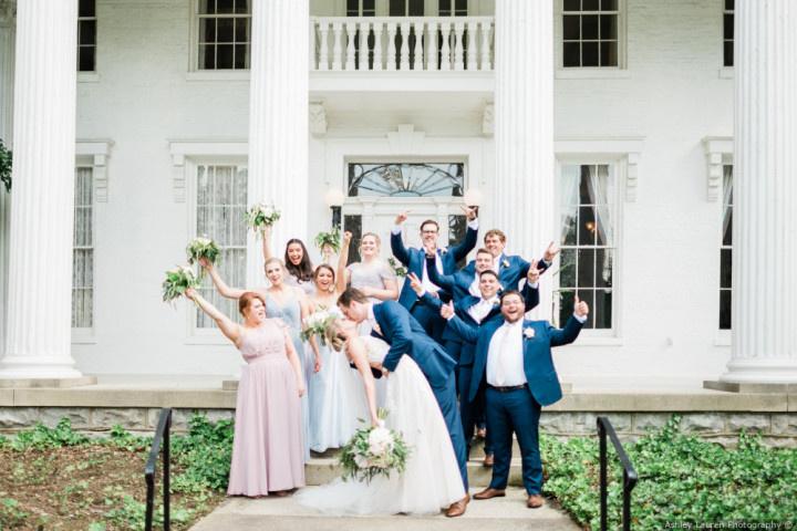 couple and wedding party