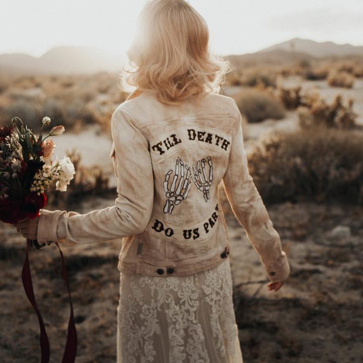 DIY 'Til Death Floral Design Painted Bridal Denim or Leather Jacket