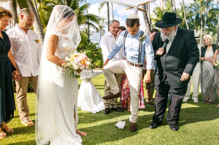 groom stomps on glass at outdoor wedding ceremony