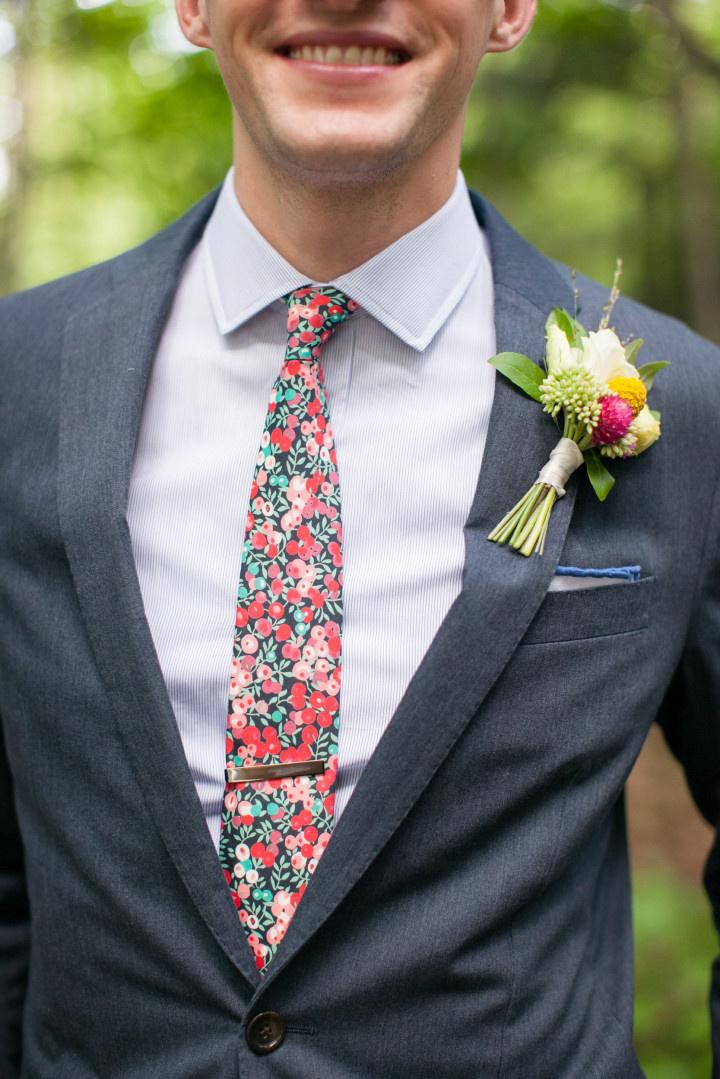 Summer groom navy suit multi colored necktie 