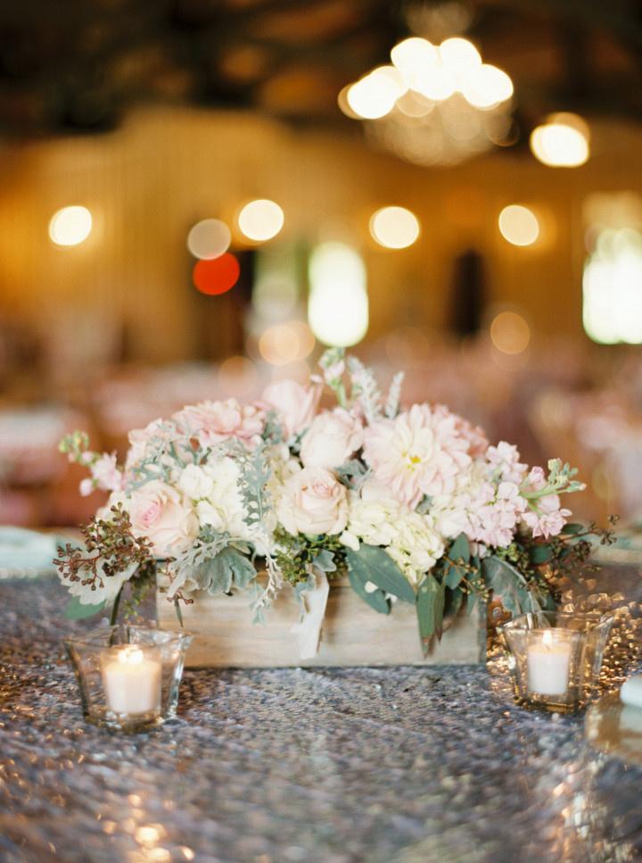 rustic chic centerpiece with roses and greenery