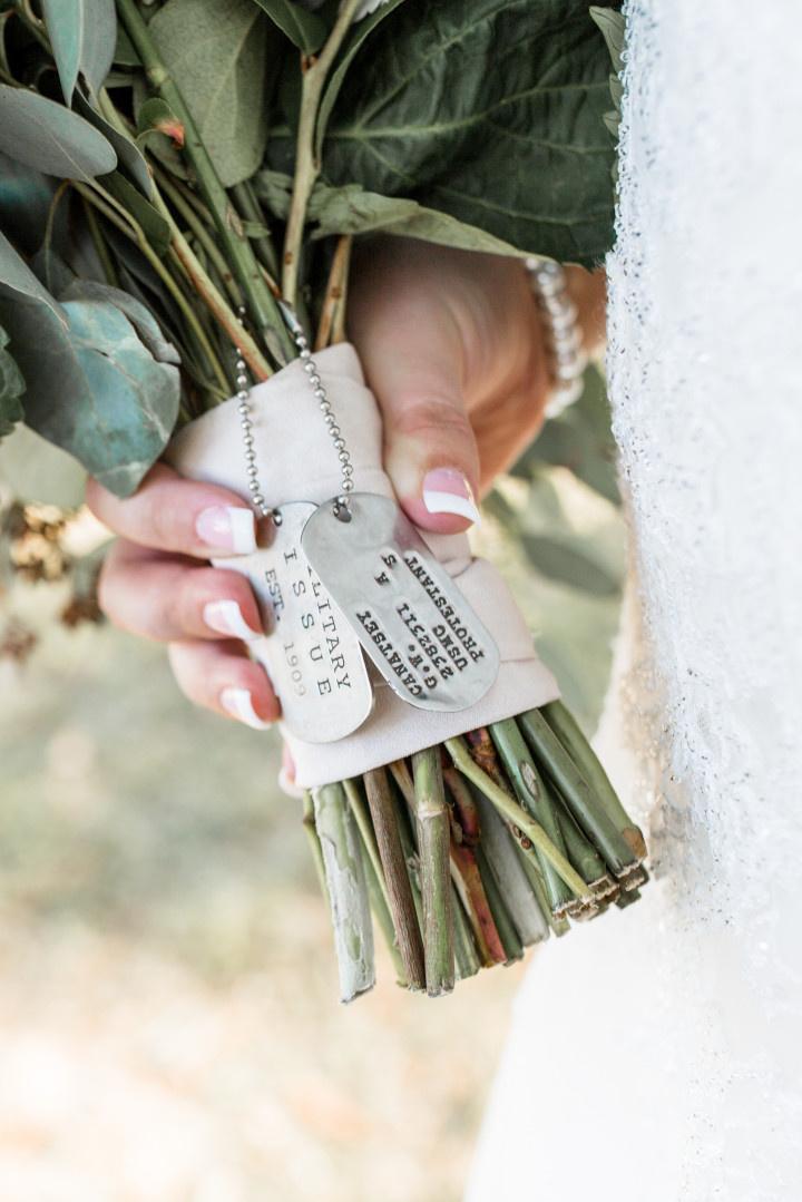 bouquet with dog tags