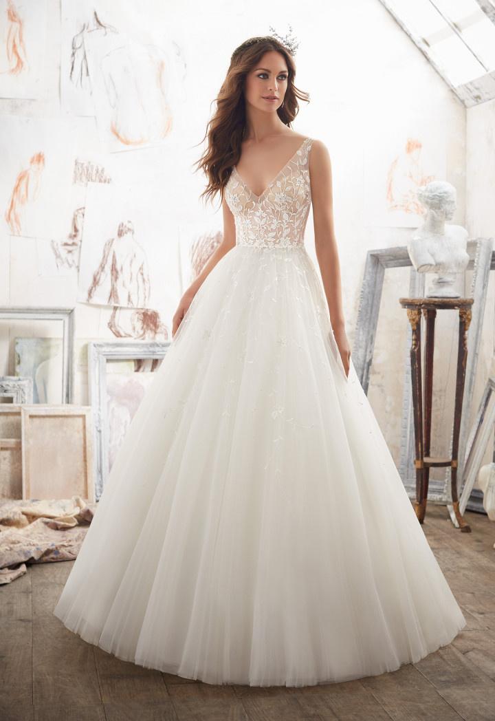 beaded v-neck wedding dress morilee