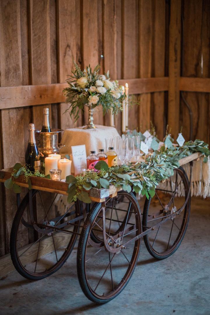 vintage bar cart rustic wedding
