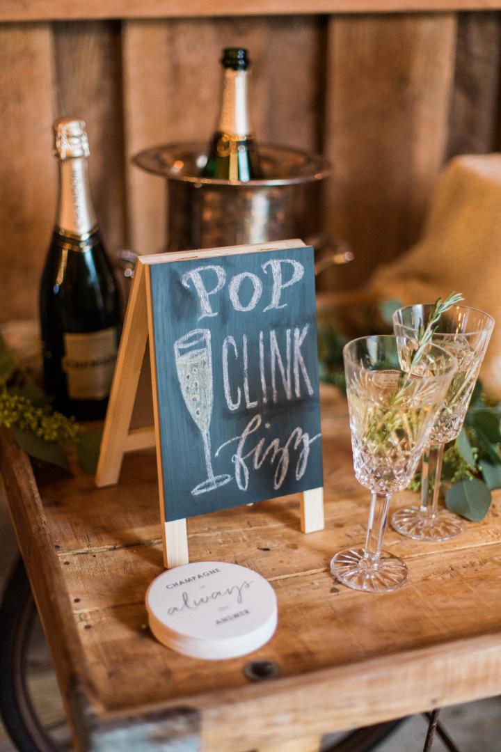 pop fizz clink wedding sign