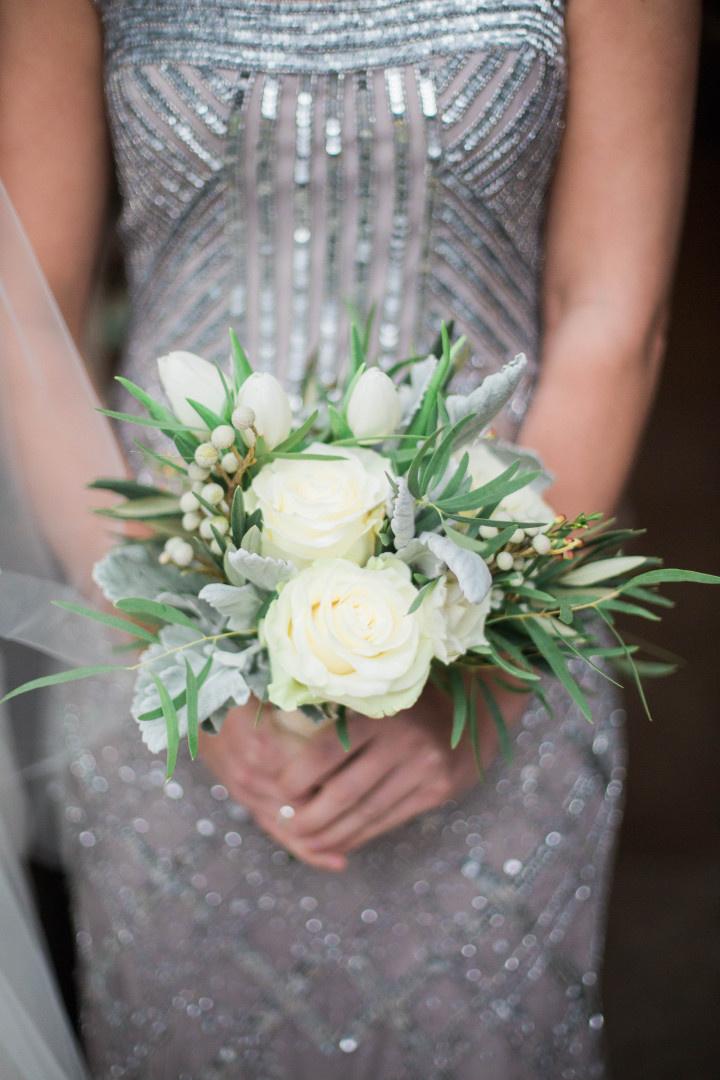 green and white bridesmaid bouquet 