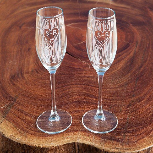 5 Year Anniversary Champagne Flutes Etched Personalized