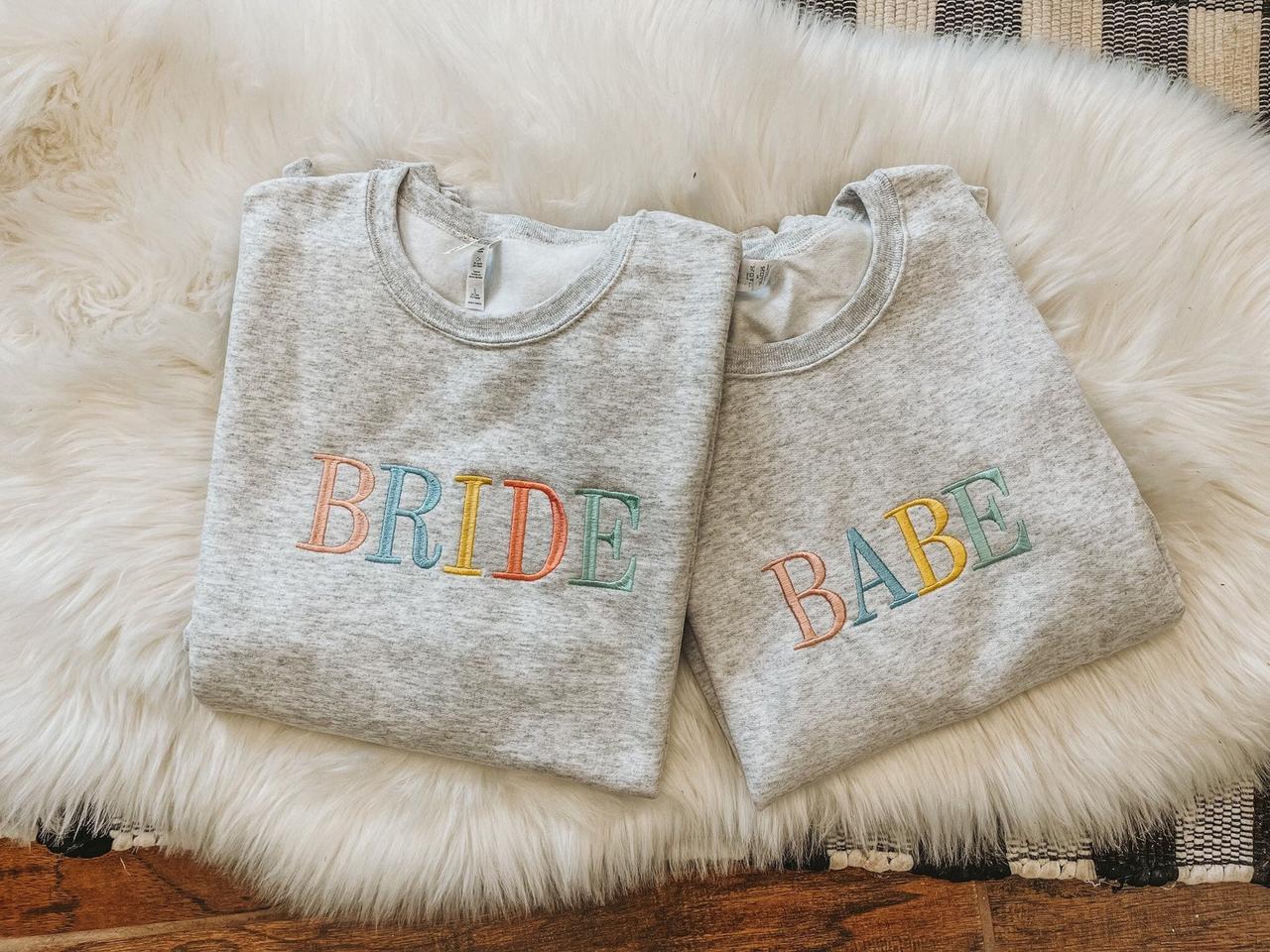 Embroidered Floral Custom Sweatshirt, Bride Sweatshirt With