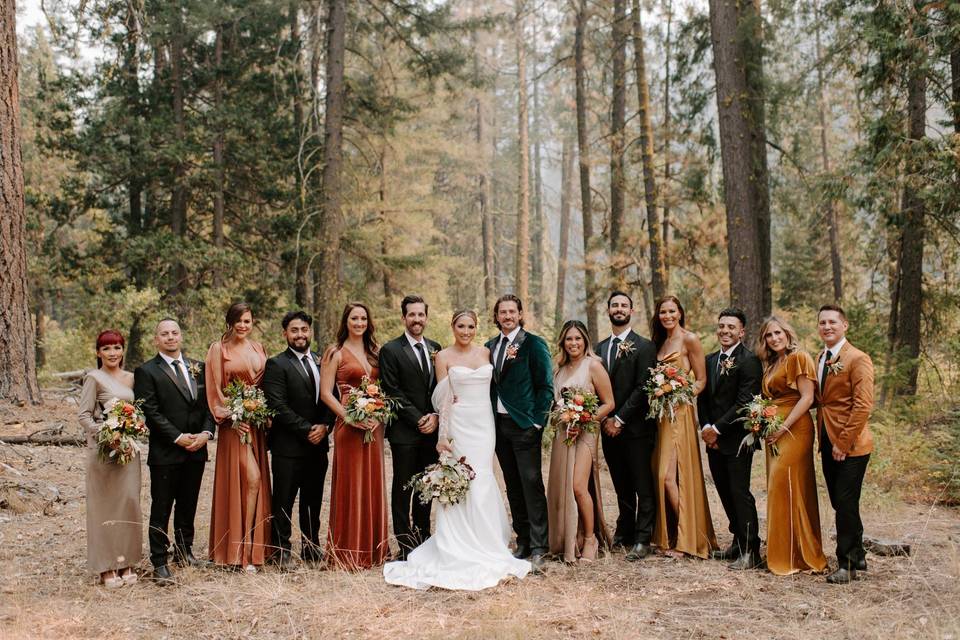 wedding party wearing fall colors