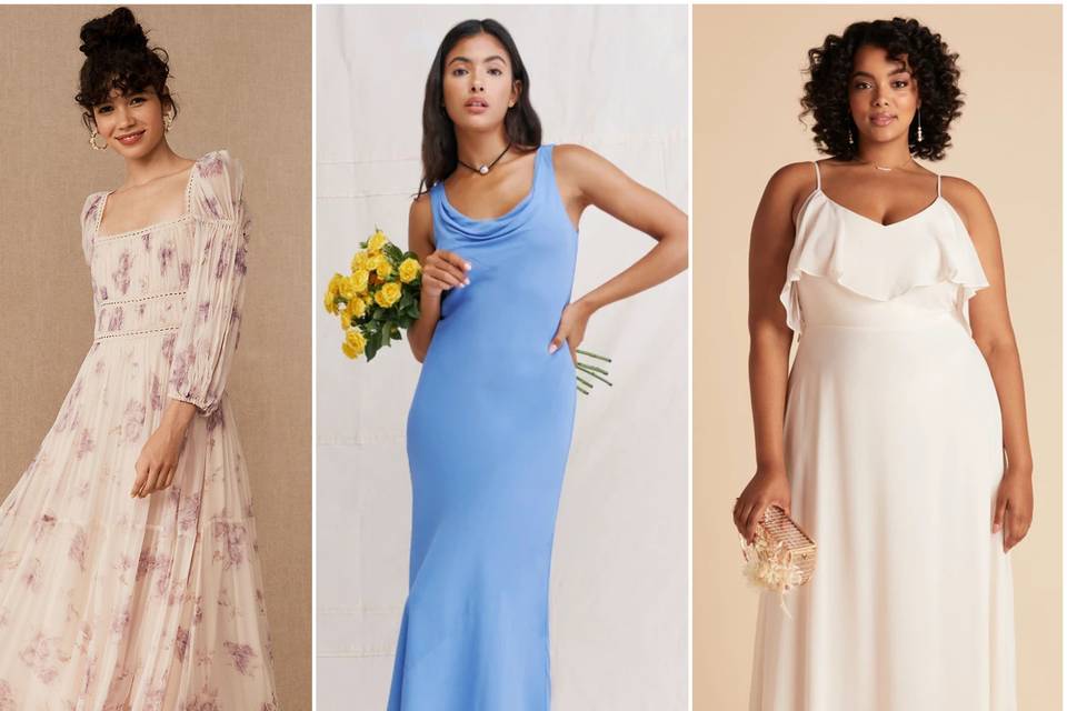 collage of bridesmaid dress trends 2022