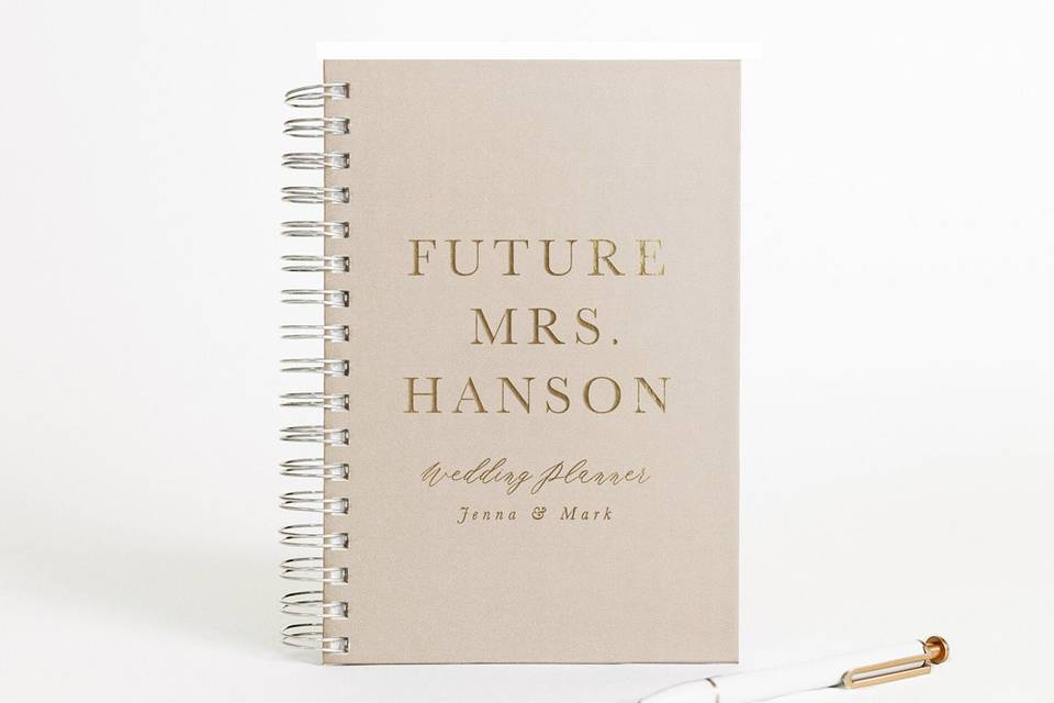 etsy luna paper company beige personalized wedding planner book with gold lettering