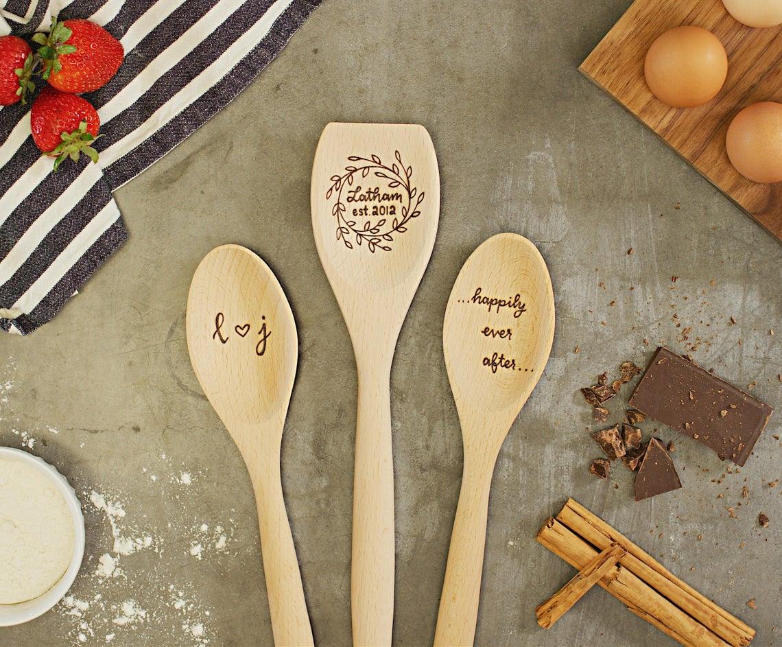 Measuring Spoons for the Wedding Couple. Engraved Wooden Spoons