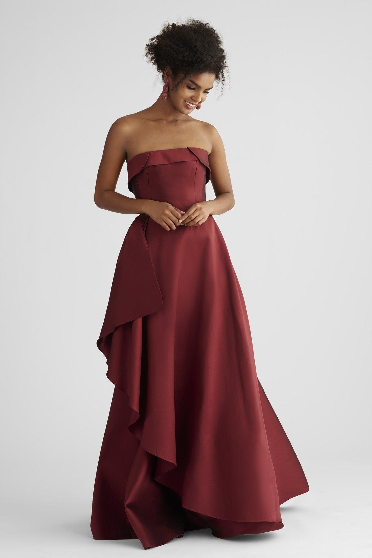 Elegant burgundy formal gown fall wedding guest dress