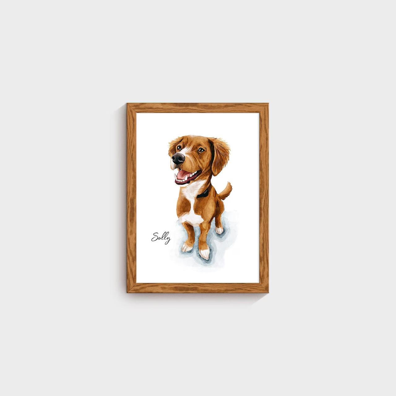 Canvas watercolor portrait of dog with name Sully
