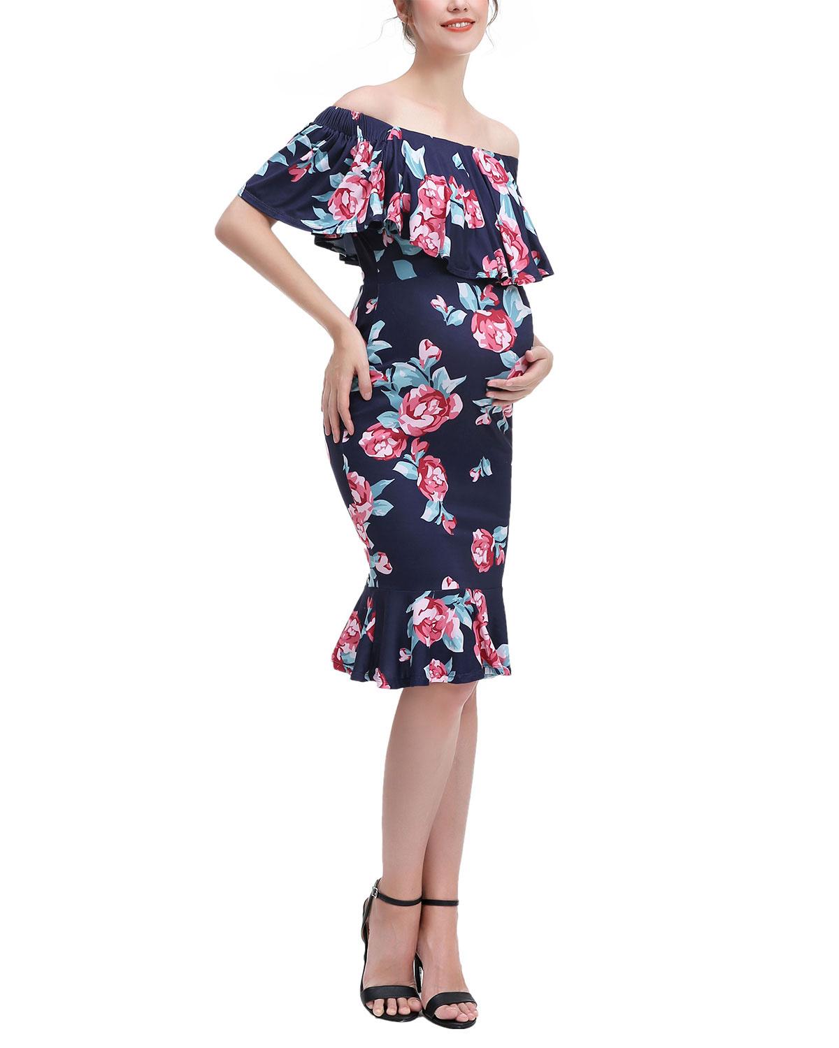 Fit and flare cocktail off the shoulder dress in floral pattern