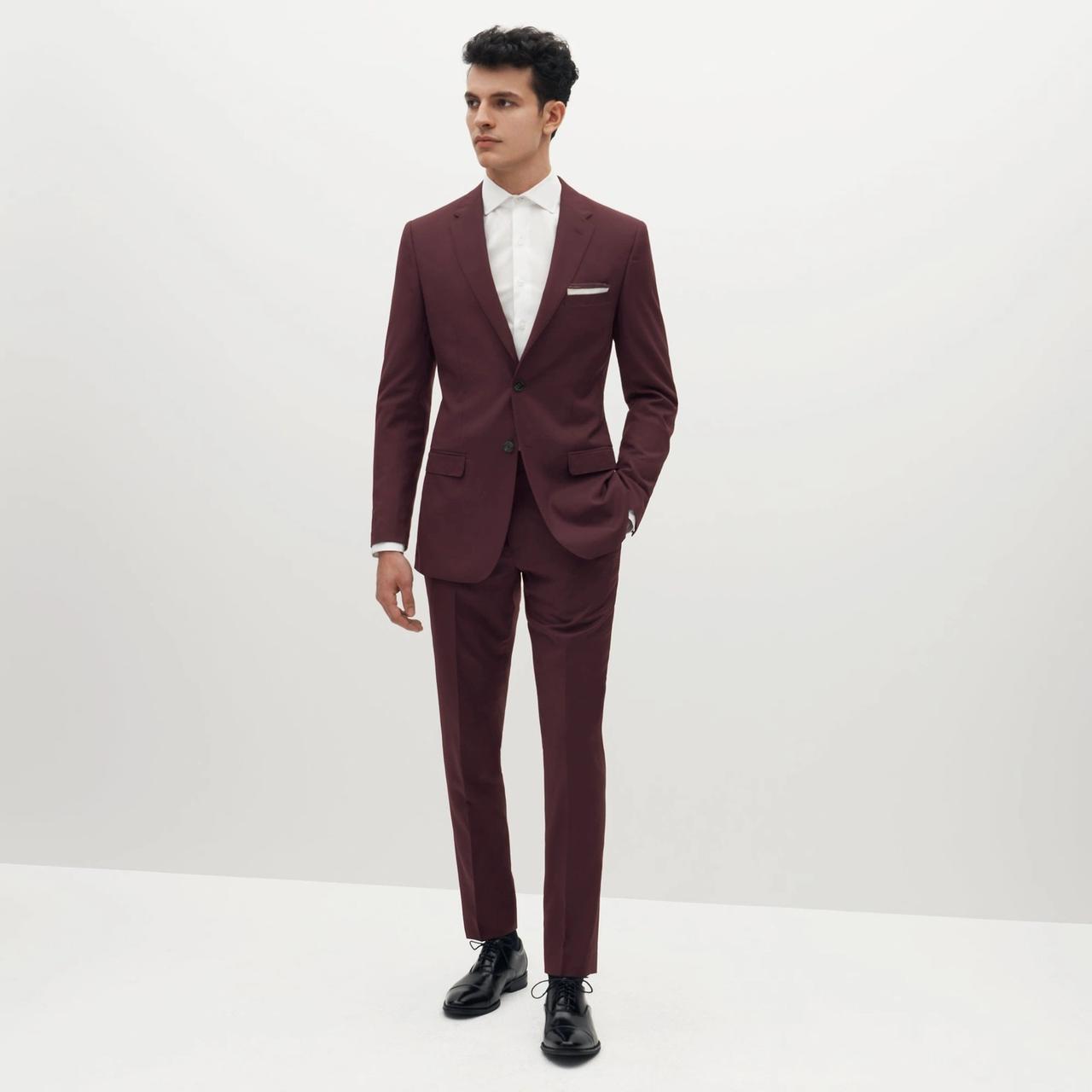 Men's burgundy rehearsal dinner suit