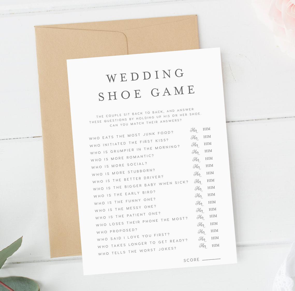 Questions for the shoe game | Wedding shower games, Bridal shower games, Wedding  reception games