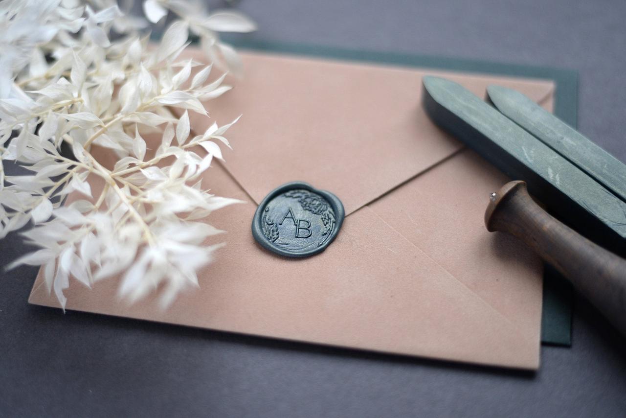 Simple Plant Circle Wedding Custom Wax Seal Stamp with Double Initials - Wedding  Invitation