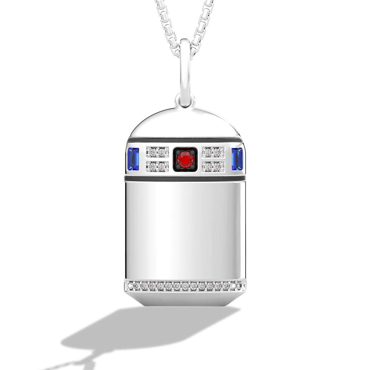 R2-D2 pendant with sapphires symbolic fifth anniversary gift for wife or husband