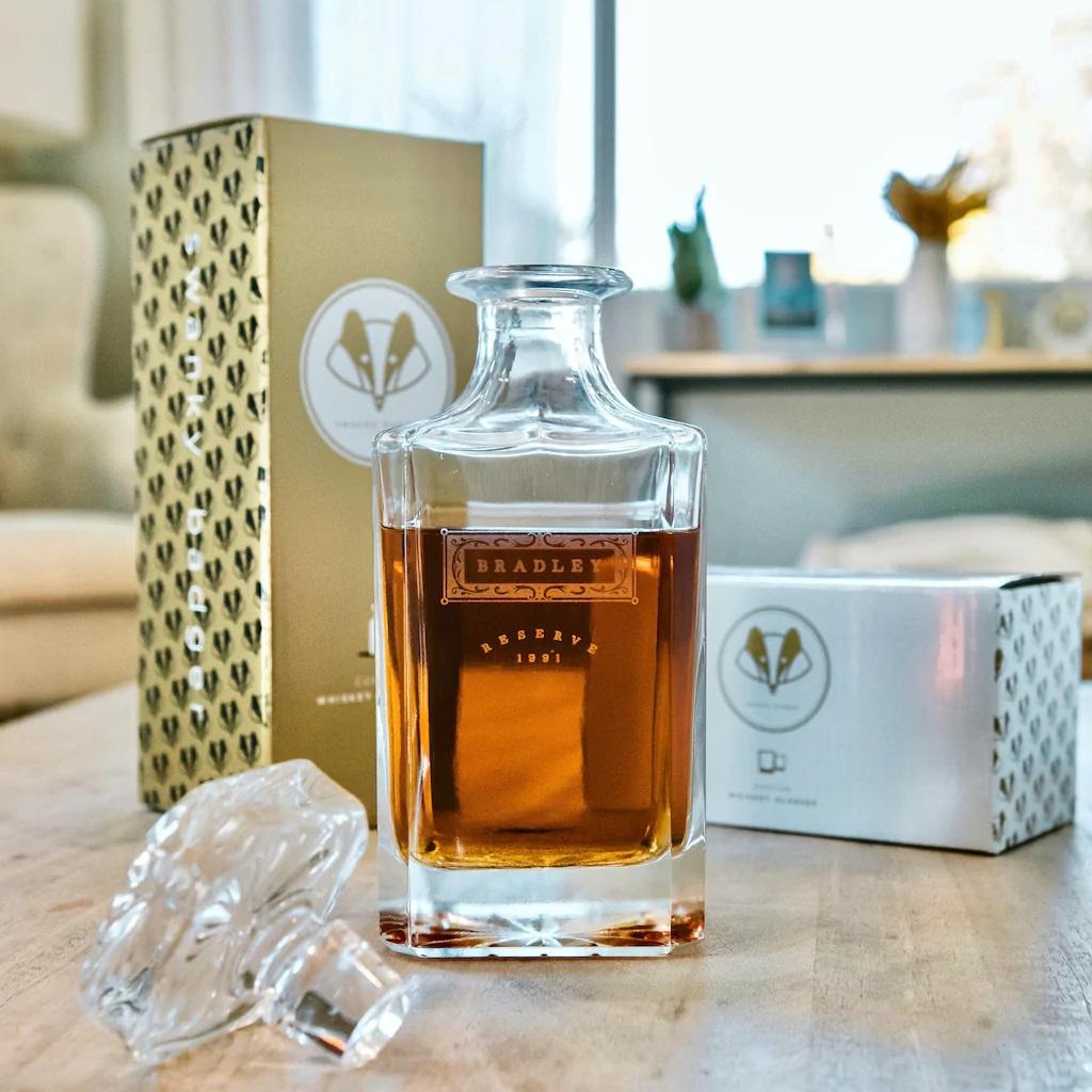 Engraved whiskey decanter first anniversary gift idea