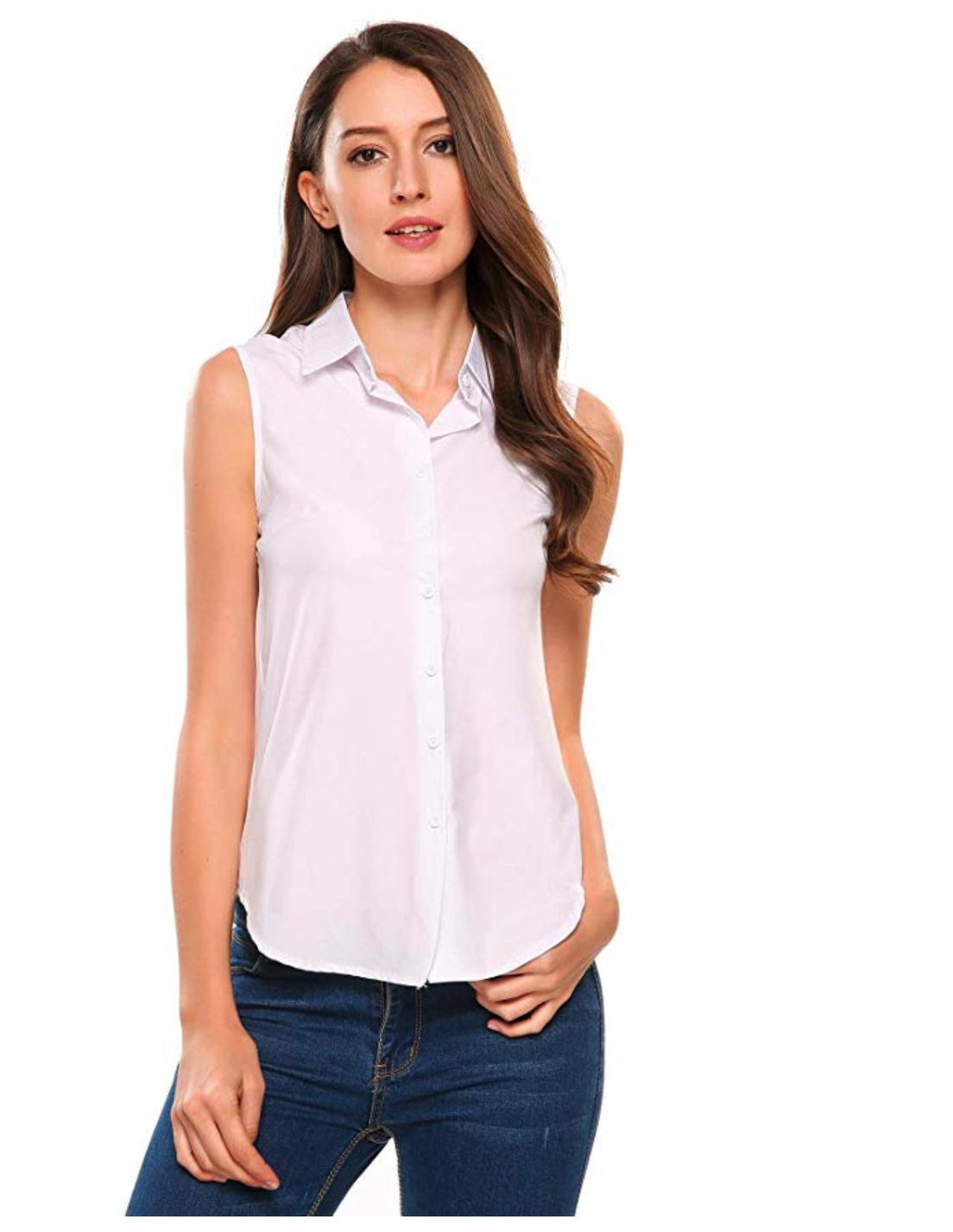 40 Best Sleeveless Button Down Looks ideas  sleeveless, sleeveless button  down shirt, women