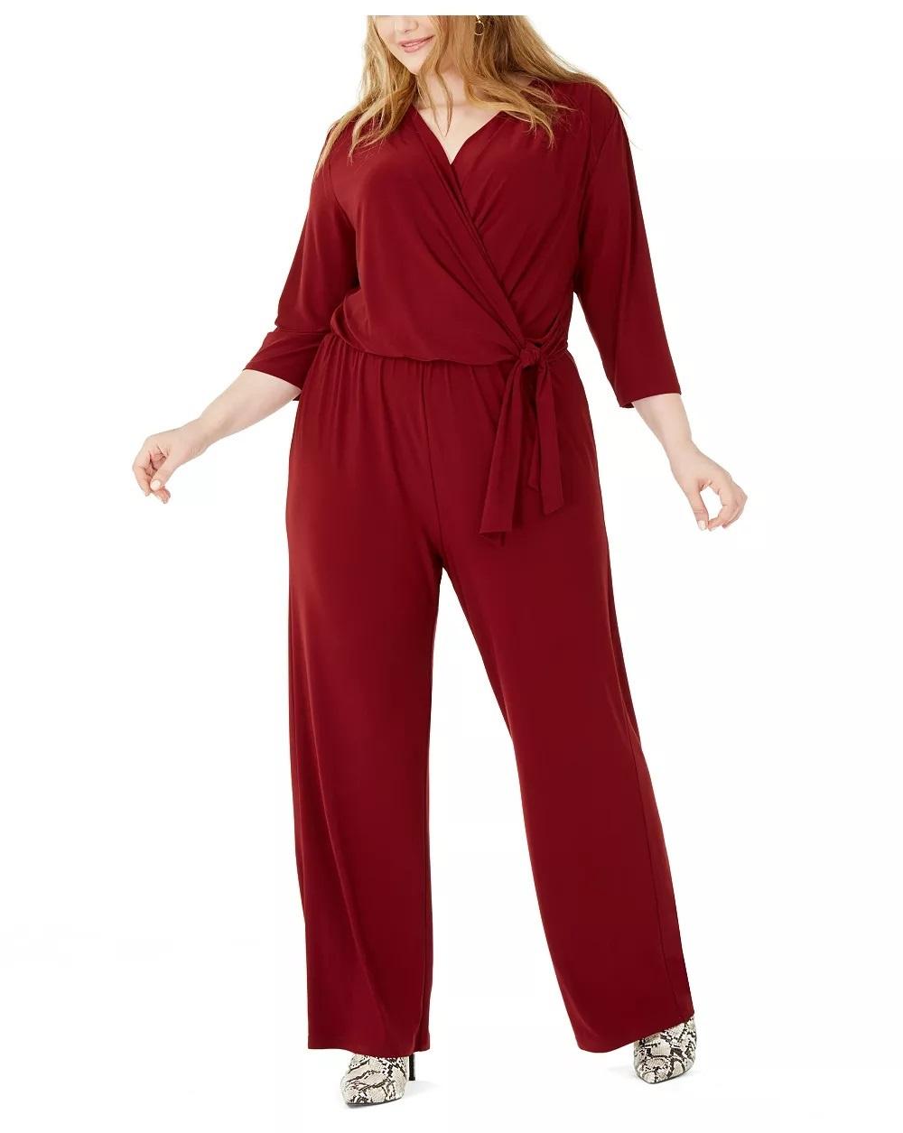 Burgundy jumpsuit for casual fall wedding