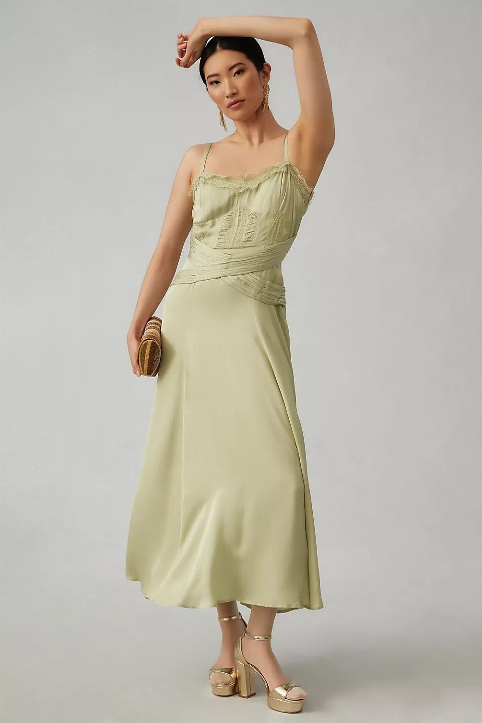 Green midi wedding guest on sale dress