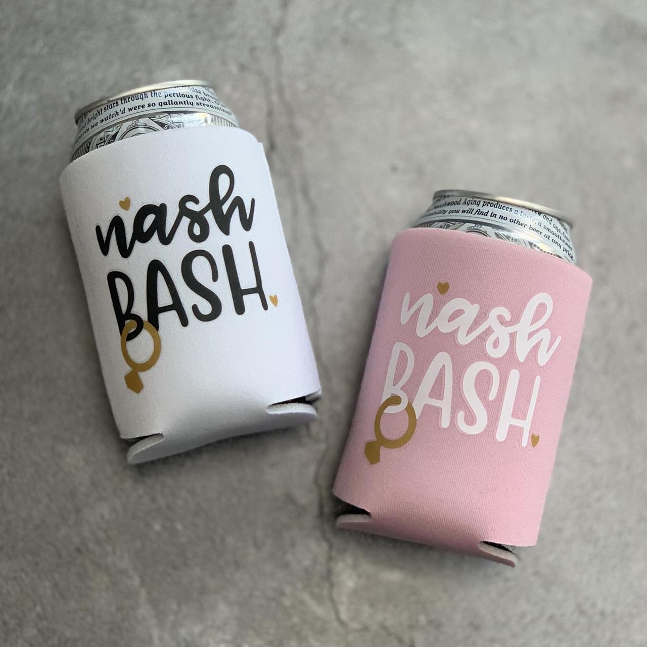 Pink and white Nash Bash koozies