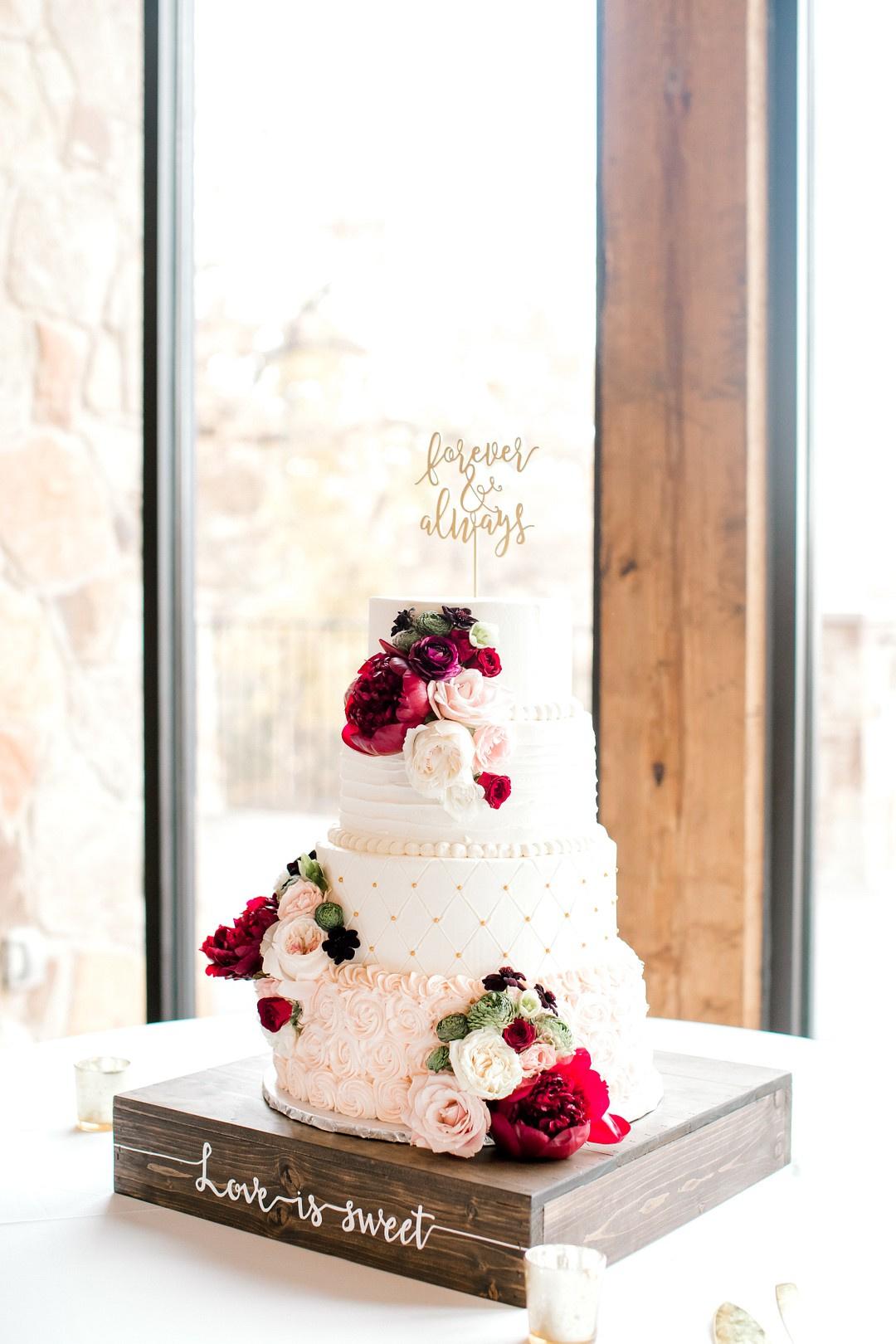 Gold Wedding Cake Flowers, White & Navy Blue Gold Leaf Cake