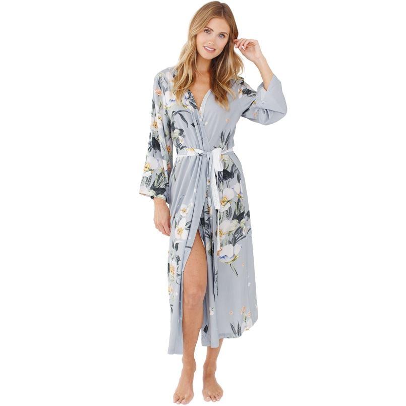 Light blue long floral bridal robe