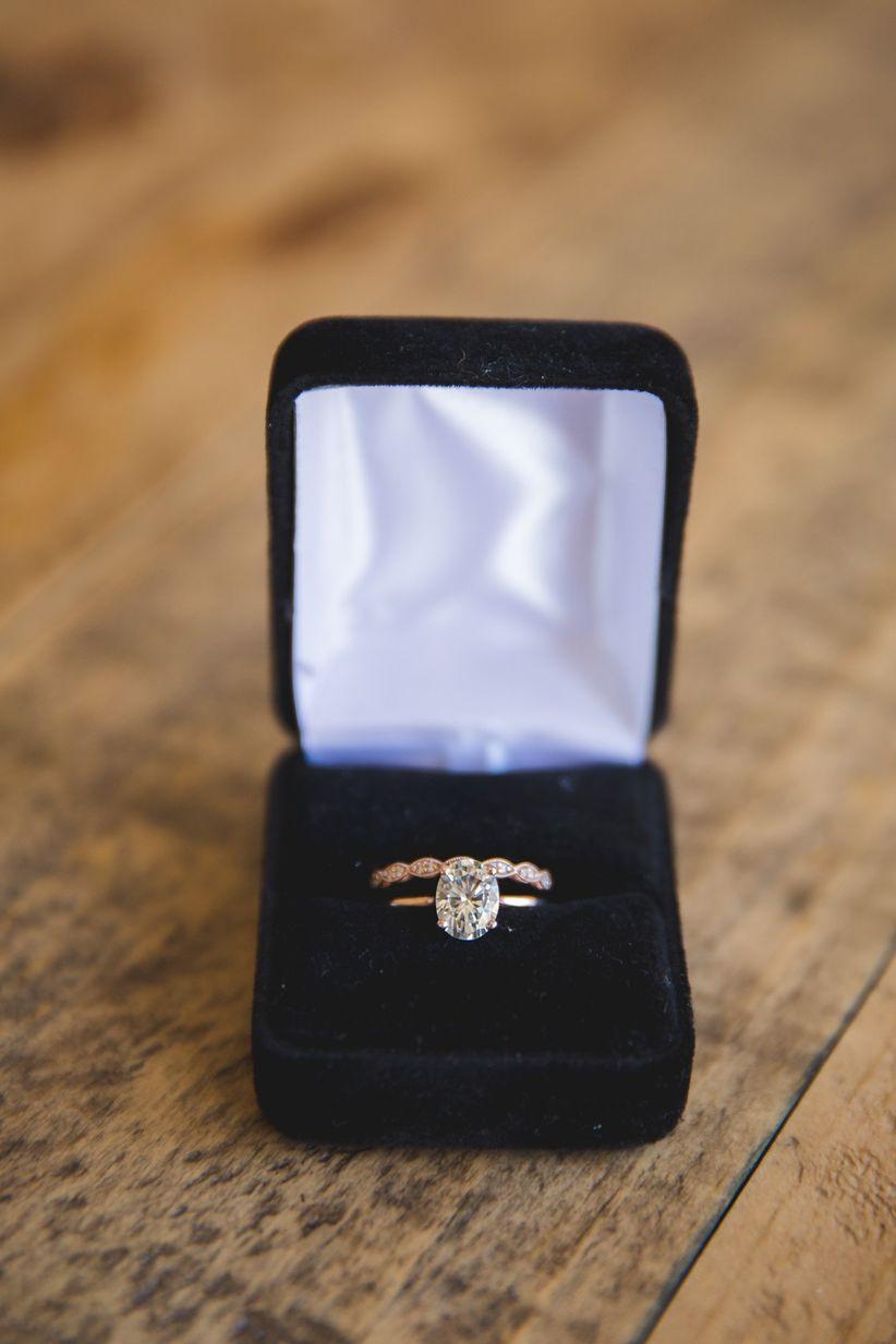 Pave engagement ring on sale with plain wedding band