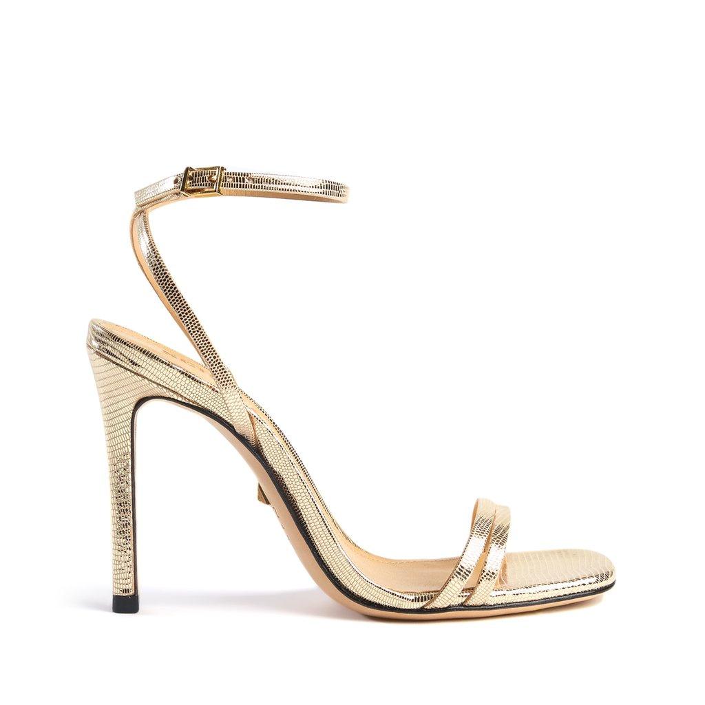True Decadence Gold Metallic Heeled Peep Toe Sandals, $23 | Asos | Lookastic
