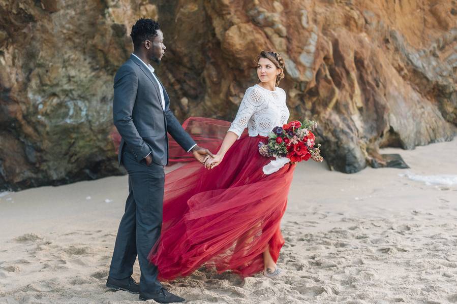 red tulle wedding dress