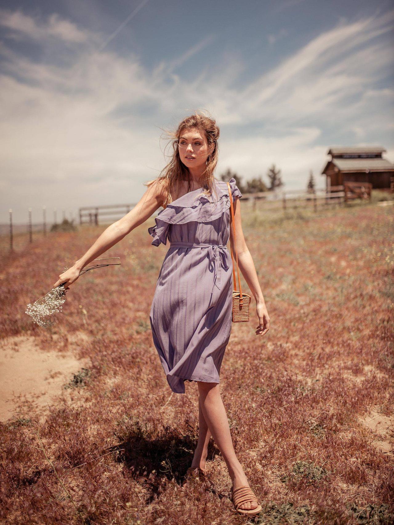 Lavender mini spring wedding guest dress