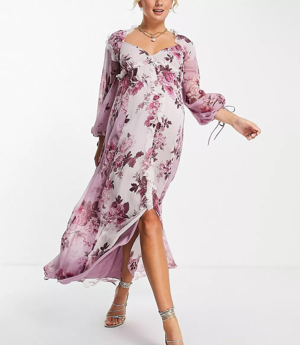 Pink floral maternity cocktail wedding guest dress