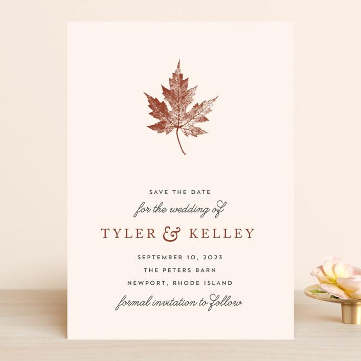 Fall Tree Wedding Save the Date Cards with Leaves