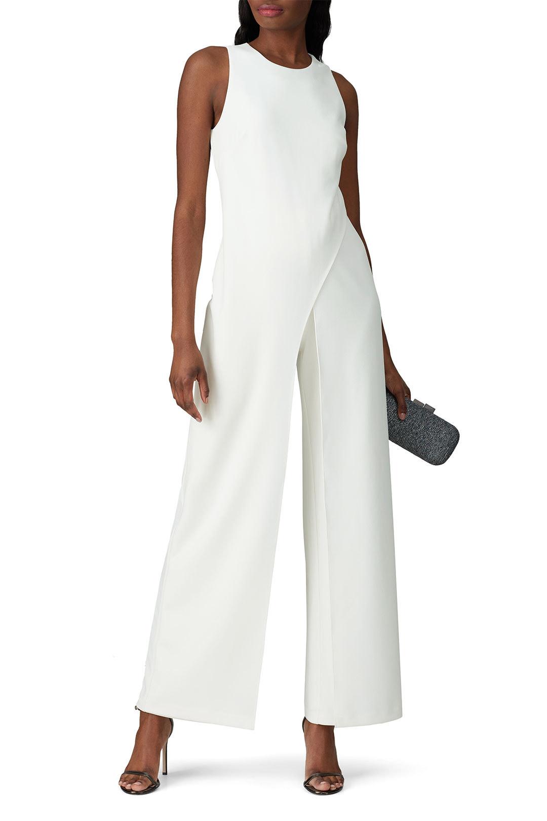 white bridal jumpsuit courthouse wedding