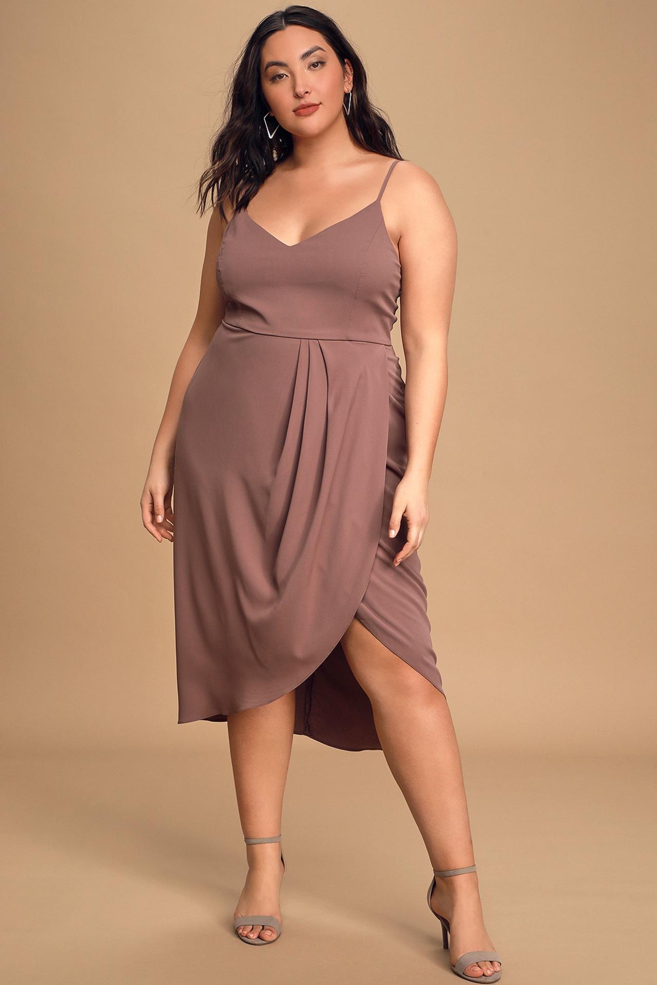 Mauve midi dress for semi-formal rehearsal dinner