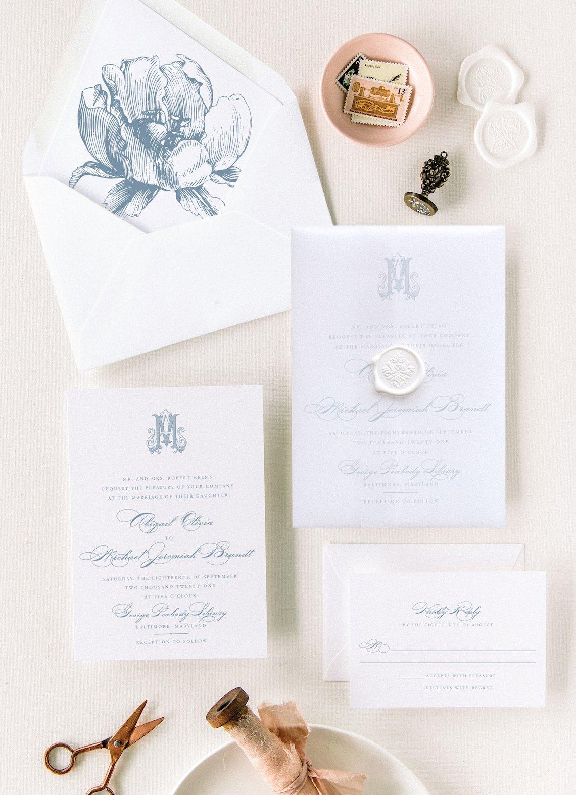 Light Pink Floral Wedding Invitations, Vintage White Handmade Paper In