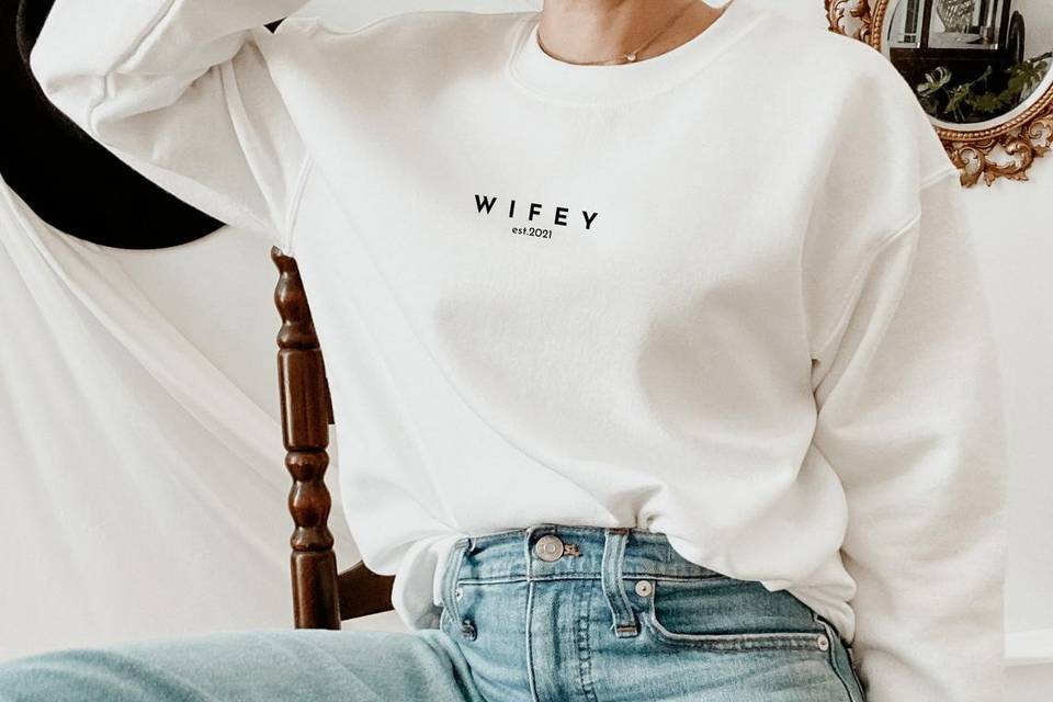 white sweatshirt with 