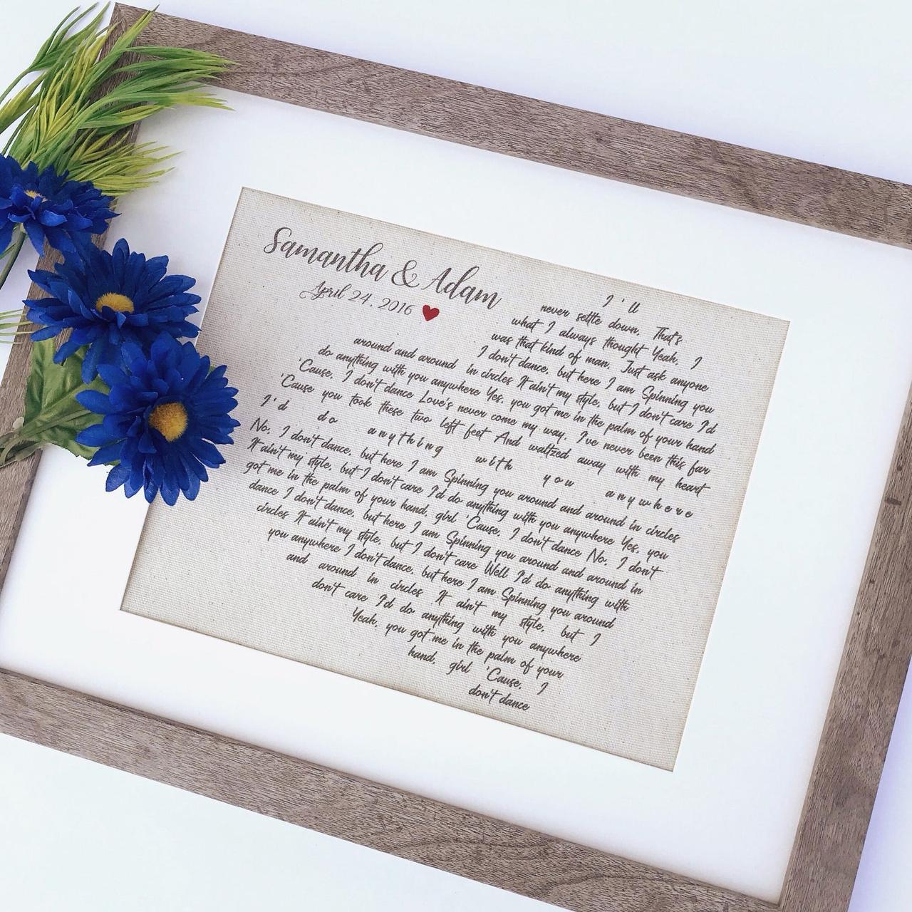 framed posted with first dance song lyrics