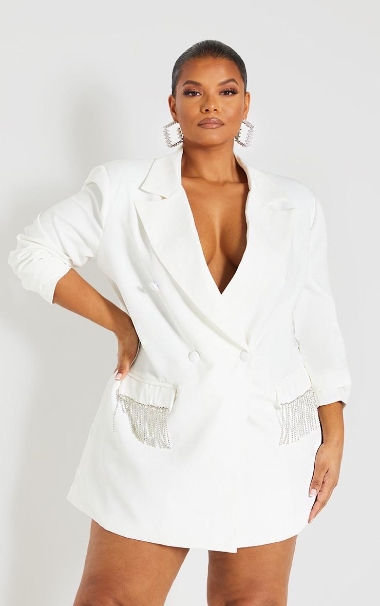 BRIDAL White Plunge Blazer Dress